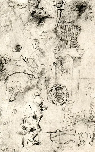 Various Sketches and a Beggar Hieronymus Bosch